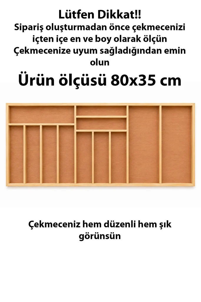 80×35 cm Ahşap Kaşıklık Çekmece İçi Organizer Doğal Ahşap Mutfak Düzenleyici