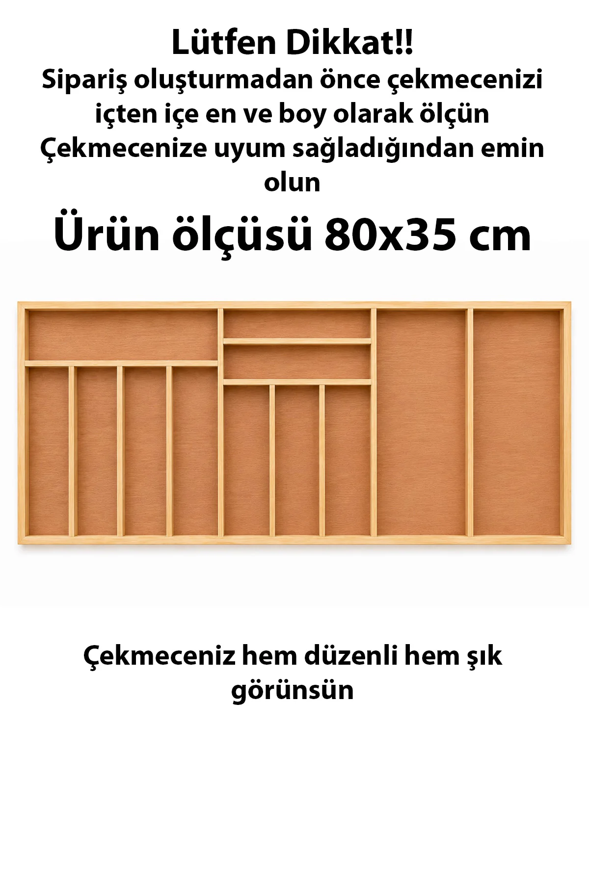 80×35 cm Ahşap Kaşıklık Çekmece İçi Organizer Doğal Ahşap Mutfak Düzenleyici
