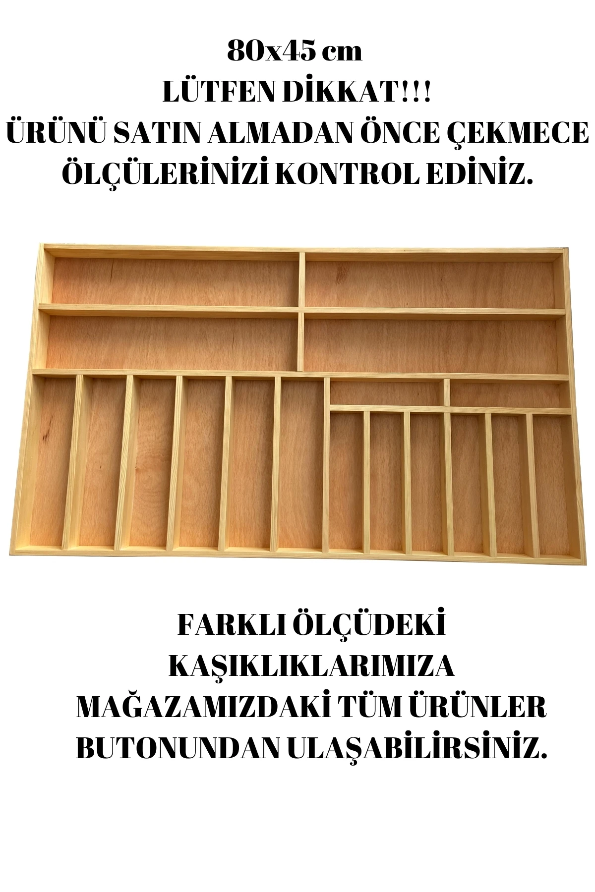 80×45 Cm Ayfiwood Ahşap Kaşıklık Çekmece İçi Yemek Takımı Ve Servis Gereçleri Düzenleyici Organizer