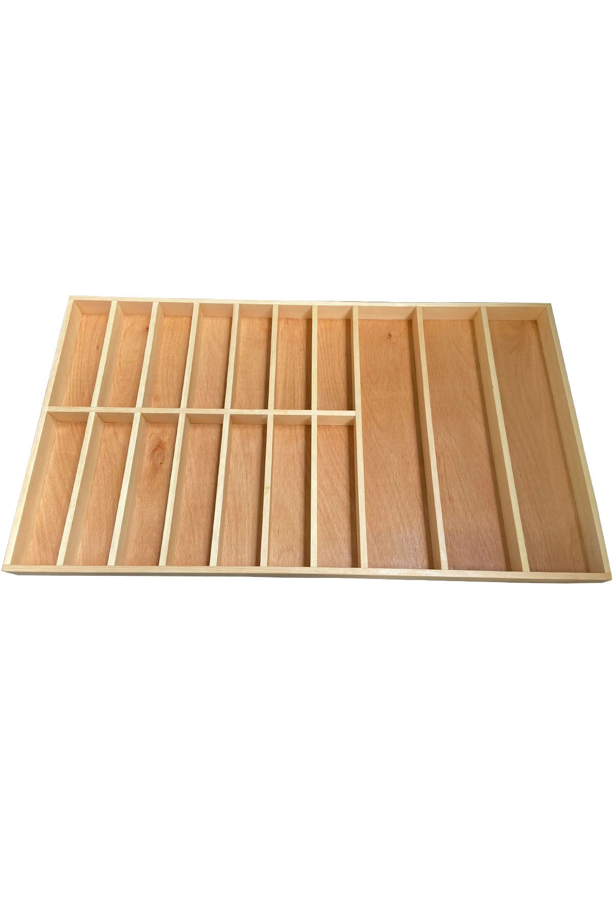 Doğal Masif Ahşap Doku ve Malzeme Kalitesi - 80×45 Kaşıklık Çekmece Içi Doğal Ahşap 17 Bölmeli Kaşık, Çatal, Bıçak Organizer 80×45