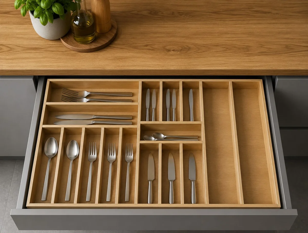 85×46 cm Ahşap Kaşıklık Çekmece İçi Organizer Doğal Ahşap Mutfak Düzenleyici