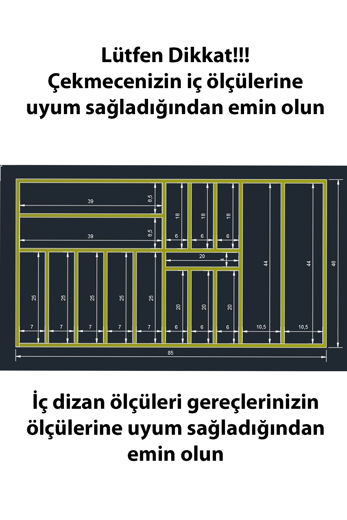 85×46 cm Ahşap Kaşıklık Çekmece İçi Organizer Doğal Ahşap Mutfak Düzenleyici Üstten Kuşbakışı Görünüm