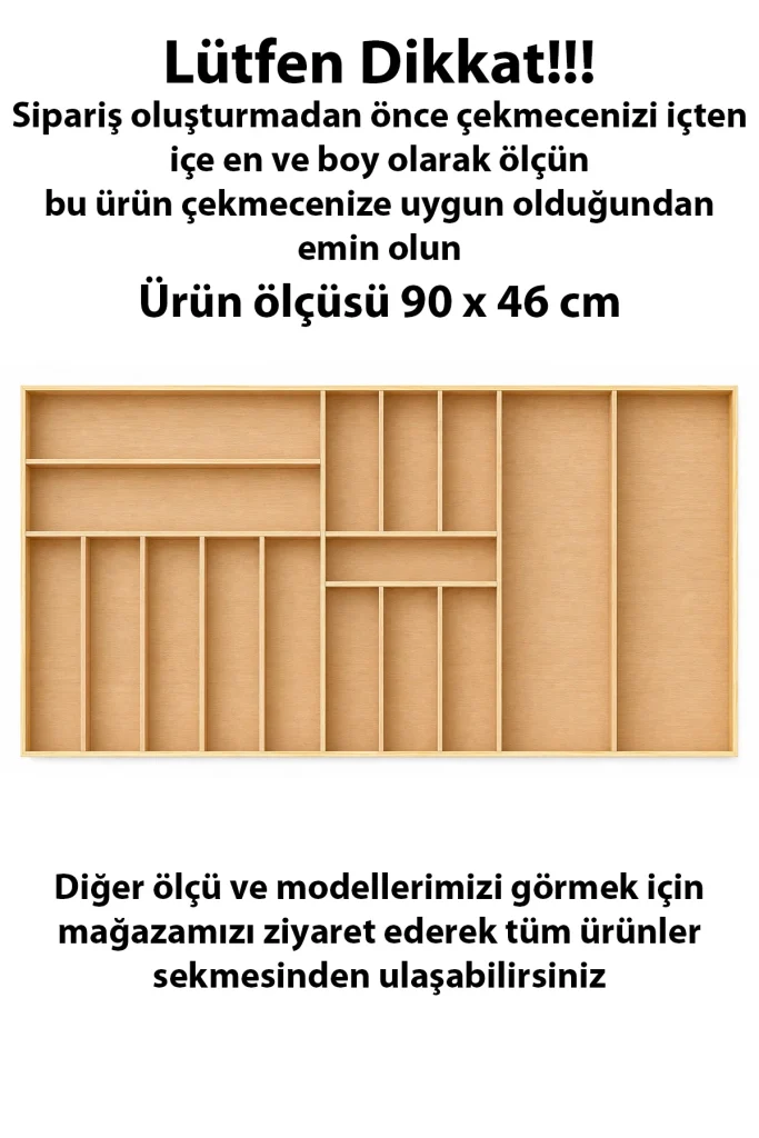 90X46 cm Ahşap Kaşıklık Çekmece İçi Organizer Doğal Ahşap Mutfak Düzenleyici
