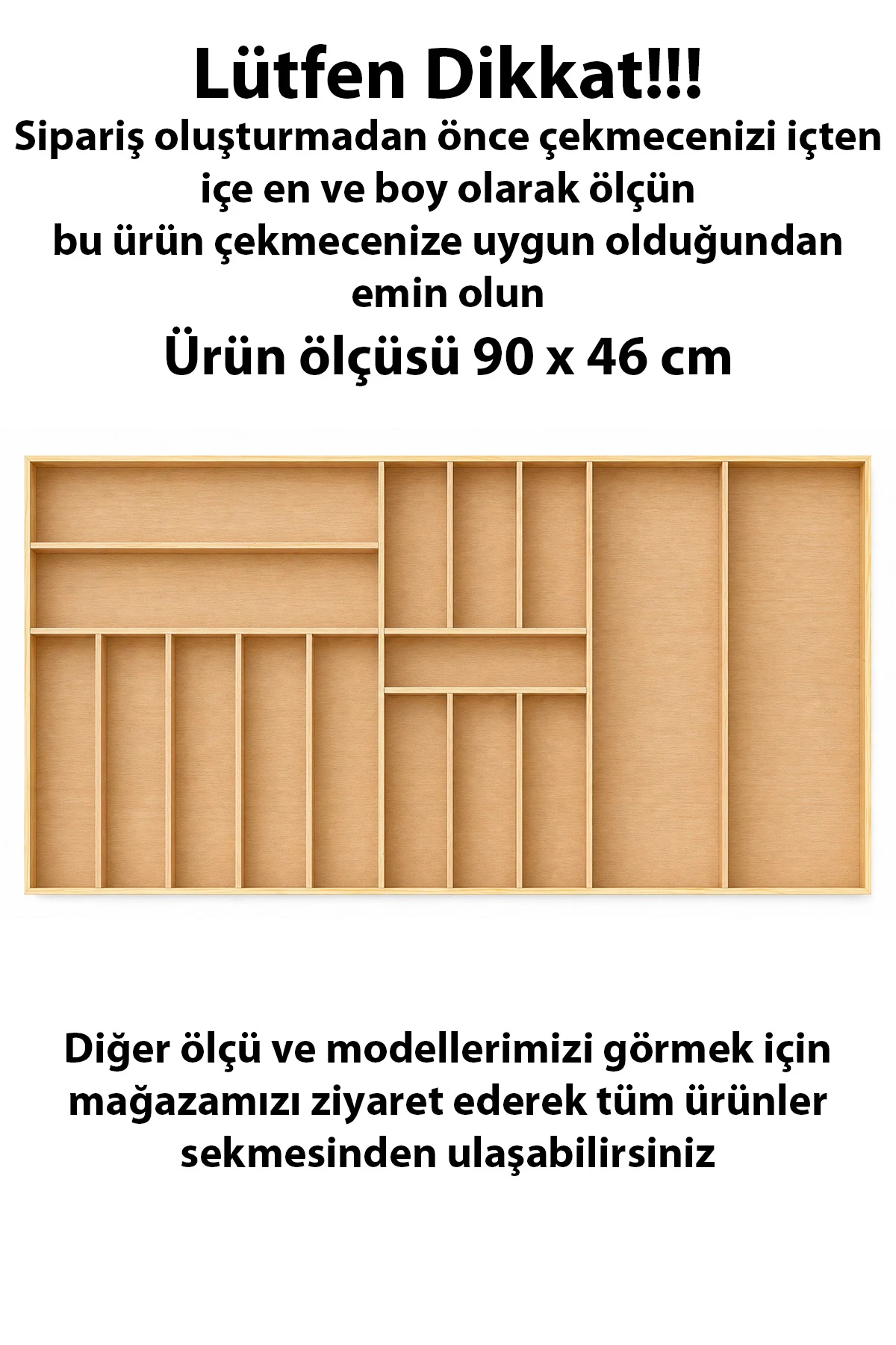 90X46 cm Ahşap Kaşıklık Çekmece İçi Organizer Doğal Ahşap Mutfak Düzenleyici