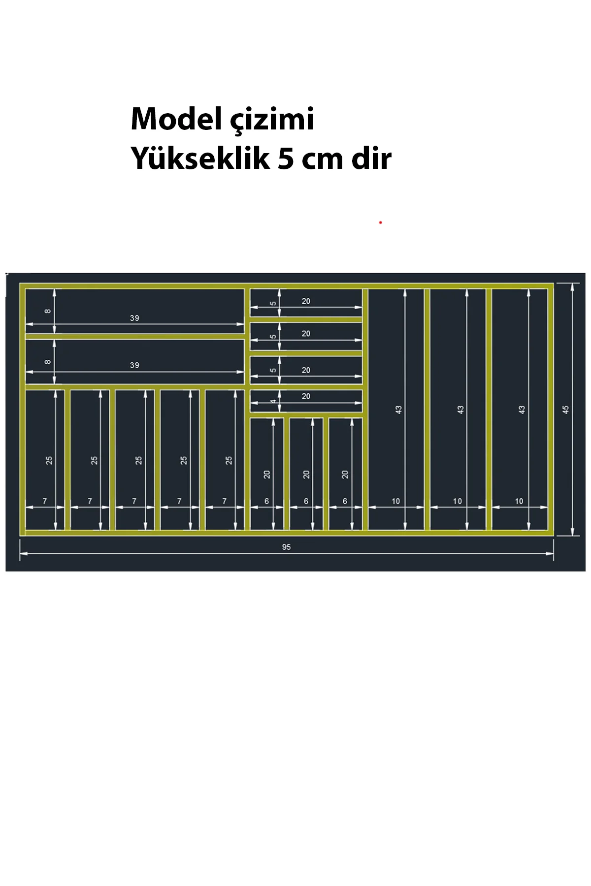 95×45 cm Ahşap Kaşıklık Çekmece İçi Organizer Doğal Ahşap Mutfak Düzenleyici Üstten Kuşbakışı Görünüm