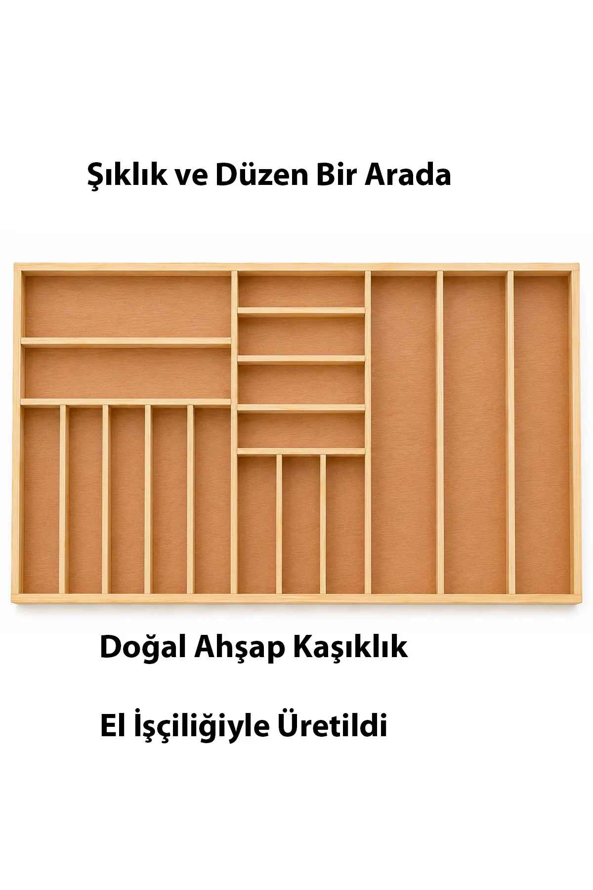 Doğal Masif Ahşap Doku ve Malzeme Kalitesi - 95×45 cm Ahşap Kaşıklık Çekmece İçi Organizer Doğal Ahşap Mutfak Düzenleyici