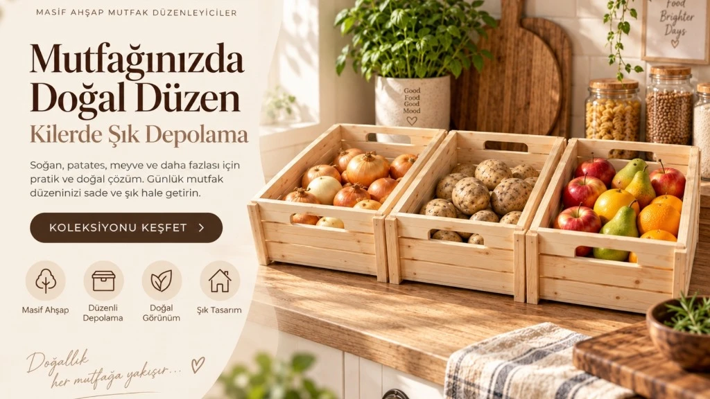 Mutfak ve Kiler Düzeni İçin Ahşap Sebzelik, Meyvelik ve Saklama Kasaları - Ayfiwood