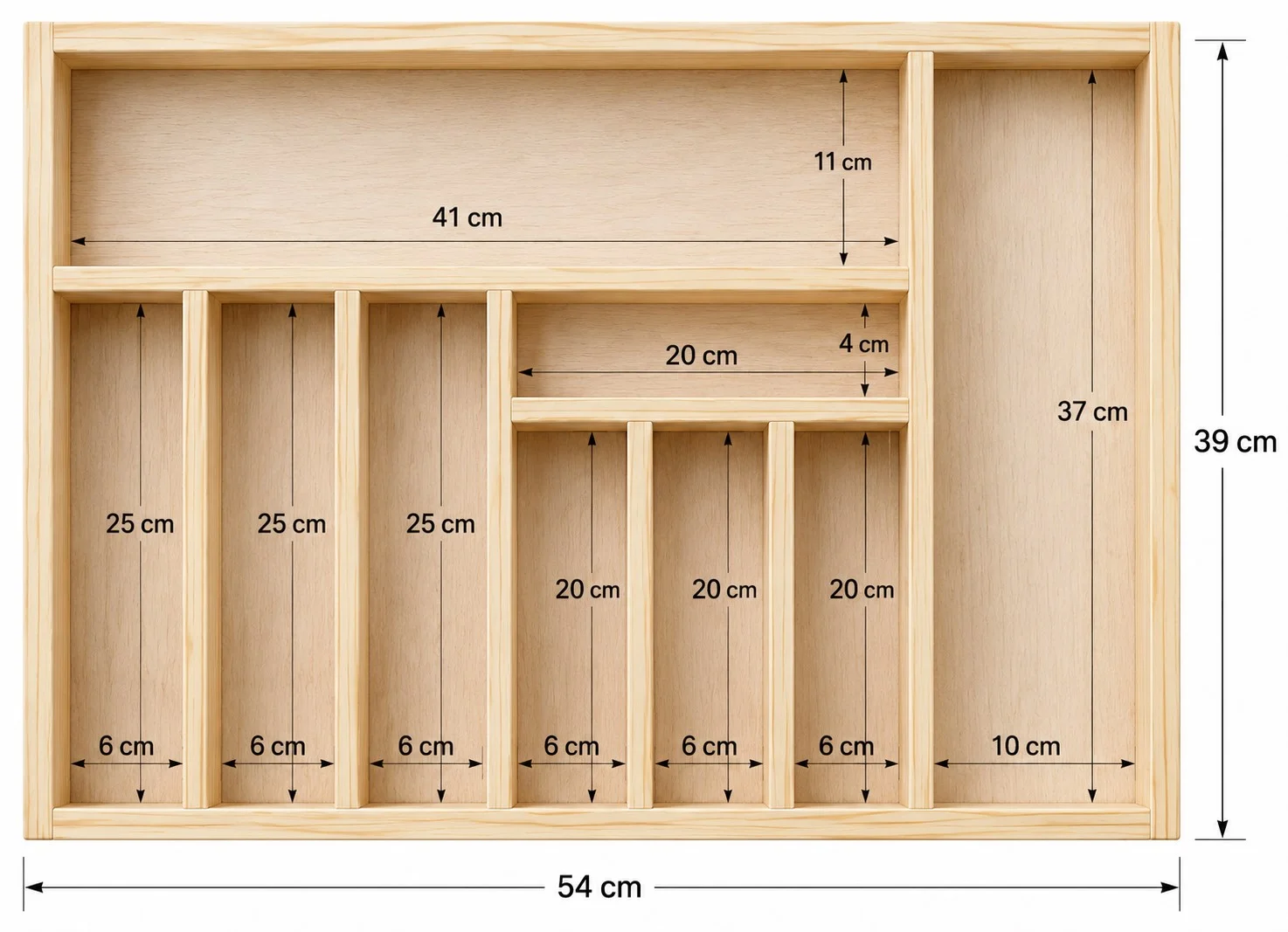 Ayfiwood 54×39 Cm Kaşıklık Çekmece İçi Düzenleyici Bölmeleri ve Ahşap İşçilik Detayı