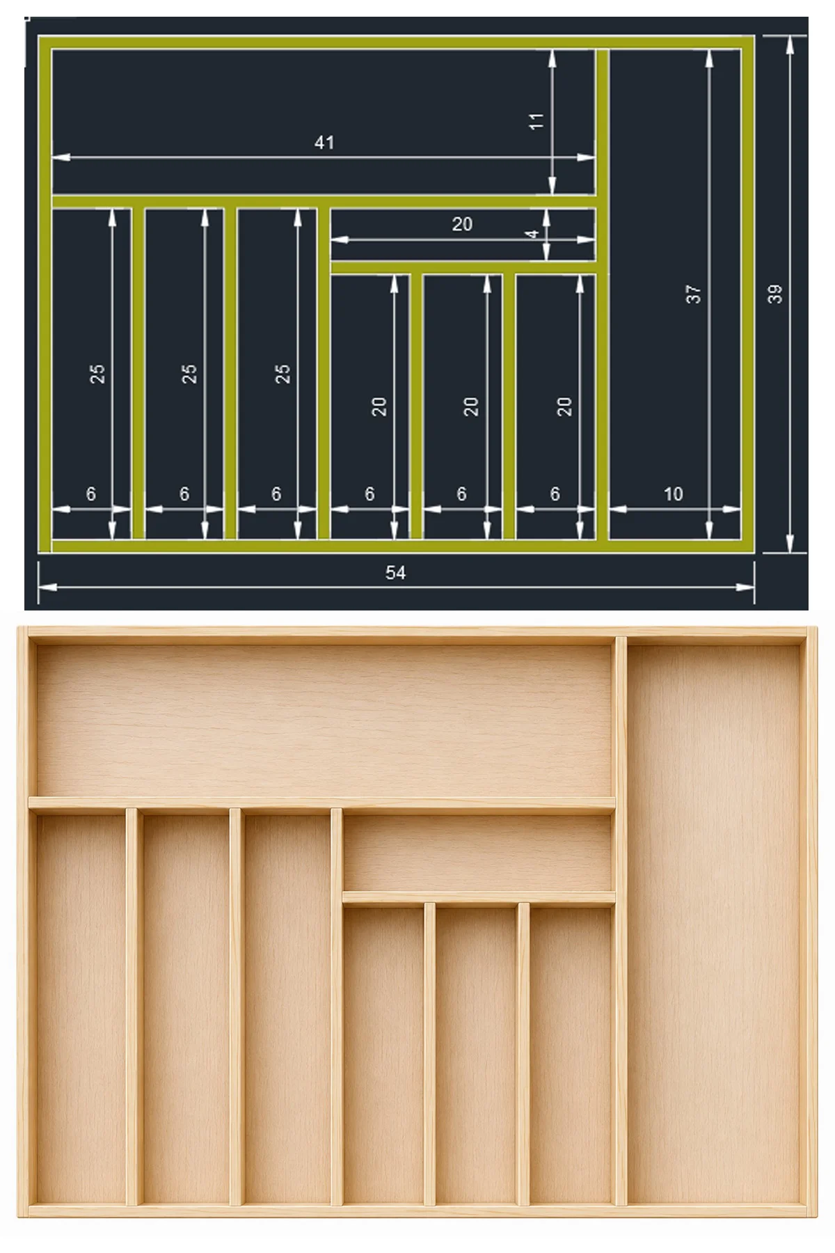 Doğal Masif Ahşap Doku ve Malzeme Kalitesi - Ayfiwood 54×39 Cm Kaşıklık Çekmece İçi Düzenleyici