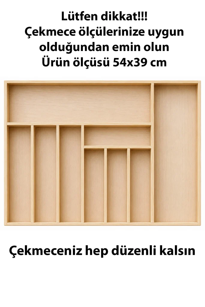 Ayfiwood 54×39 Cm Kaşıklık Çekmece İçi Düzenleyici | Doğal Ahşap Mutfak Organizer | Çatal Bıçak ve Servis Gereçleri