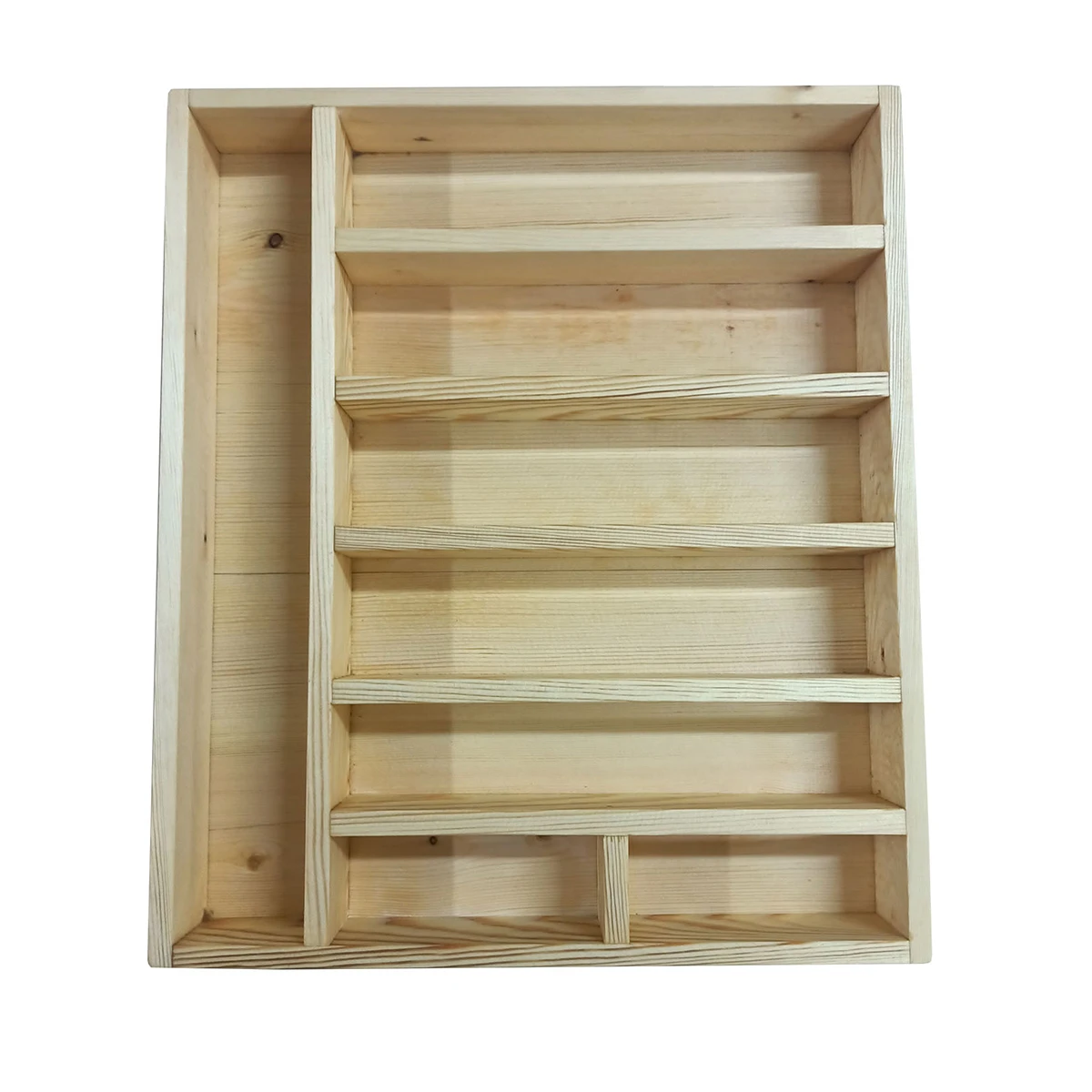 30×35 ayfiwood Kaşıklık Çekmece Içi Doğal Ahşap 8 Bölmeli Kaşık, Çatal, Bıçak Organizer Üstten Kuşbakışı Görünüm