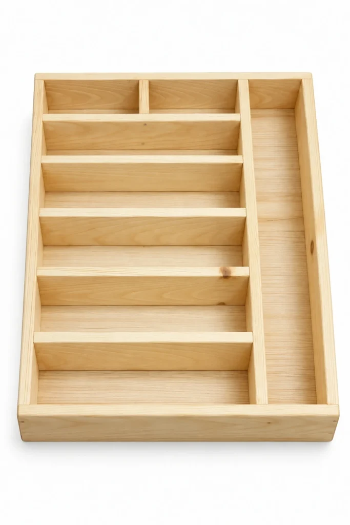 30×35 ayfiwood Kaşıklık Çekmece Içi Doğal Ahşap 8 Bölmeli Kaşık, Çatal, Bıçak Organizer