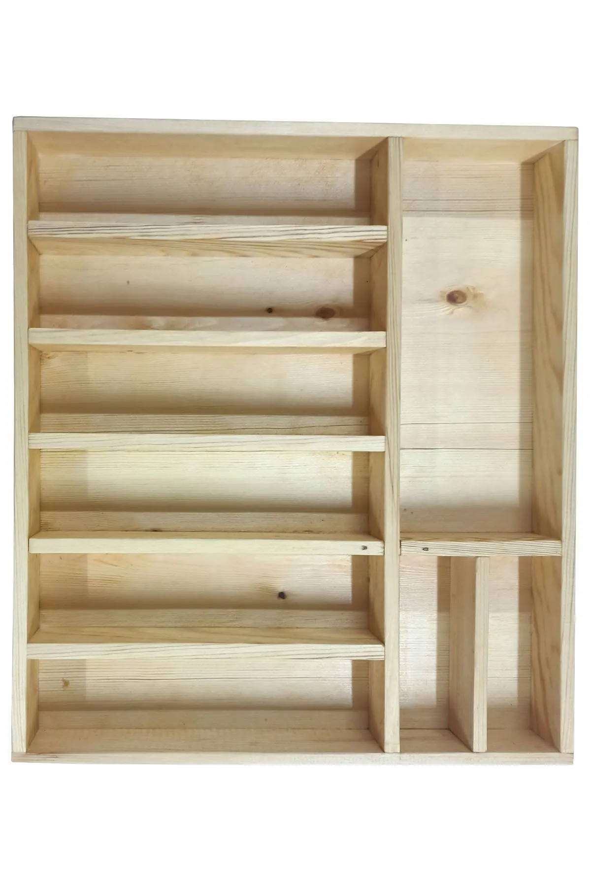 40×35 ayfiwood Kaşıklık Çekmece Içi Doğal Ahşap 9 Bölmeli Kaşık, Çatal, Bıçak Organizer Üstten Kuşbakışı Görünüm