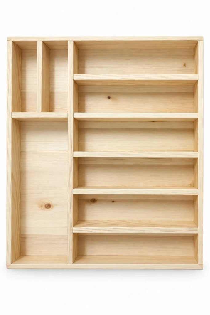 40×35 ayfiwood Kaşıklık Çekmece Içi Doğal Ahşap 9 Bölmeli Kaşık, Çatal, Bıçak Organizer