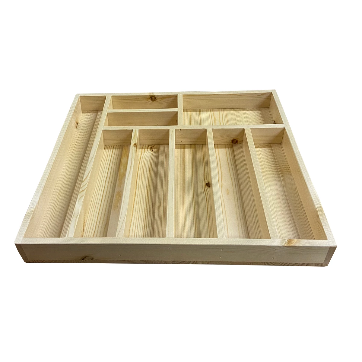 Doğal Masif Ahşap Doku ve Malzeme Kalitesi - 40×35-2 Kaşıklık Çekmece Içi Doğal Ahşap 9 Bölmeli Kaşık, Çatal, Bıçak Organizer 40×35