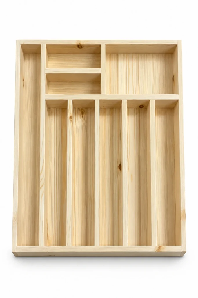 40×35-2 Kaşıklık Çekmece Içi Doğal Ahşap 9 Bölmeli Kaşık, Çatal, Bıçak Organizer 40×35