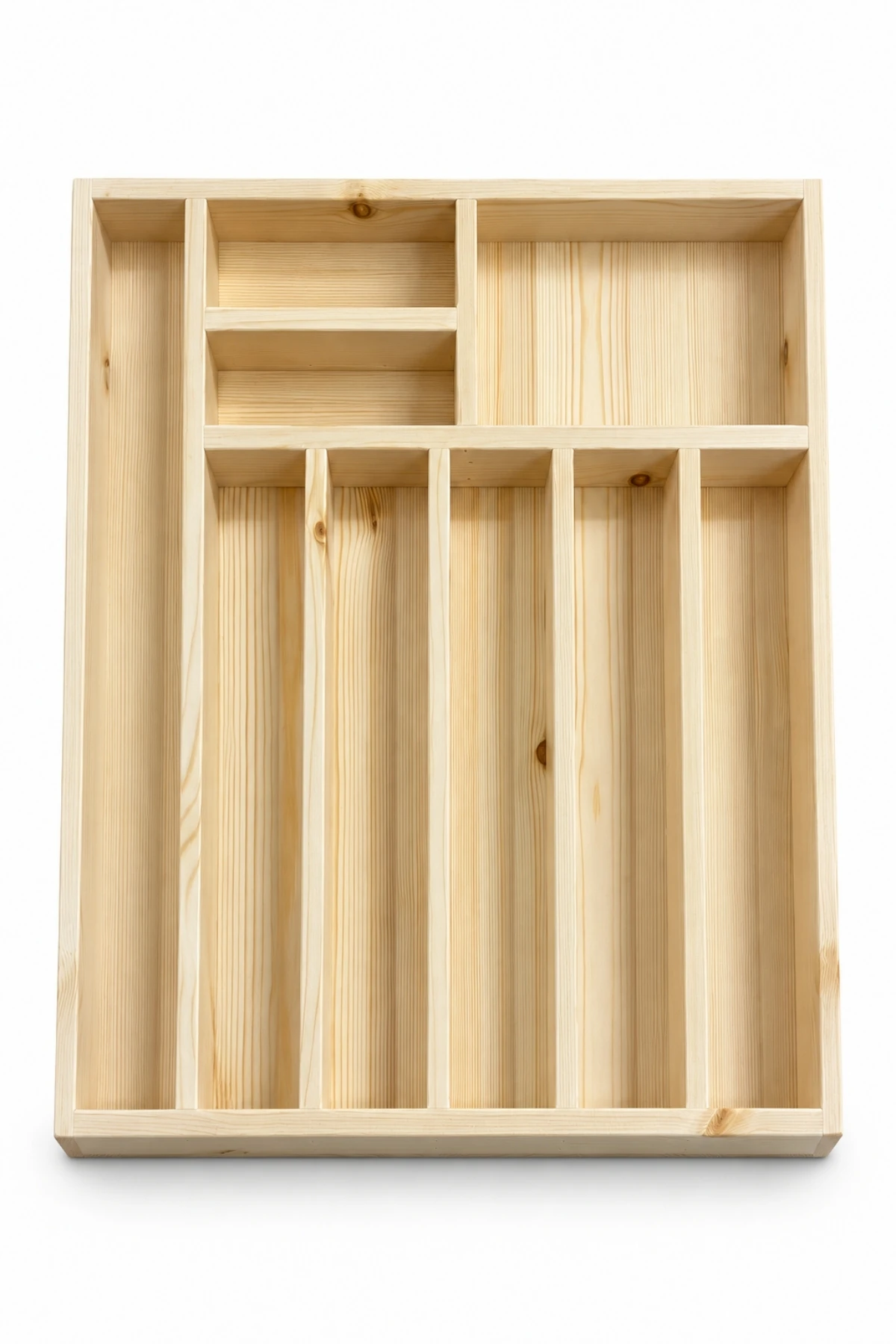 40×35-2 Kaşıklık Çekmece Içi Doğal Ahşap 9 Bölmeli Kaşık, Çatal, Bıçak Organizer 40×35