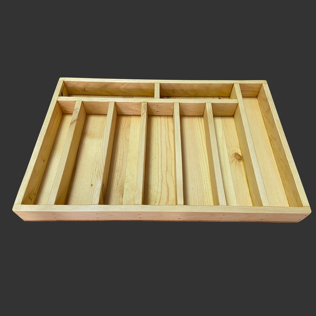 45×30 Kaşıklık Çekmece İçi Doğal Ahşap 9 Bölmeli Kaşık, Çatal, Bıçak Organizer Çekmece İçi Kullanım ve Düzen Görünümü