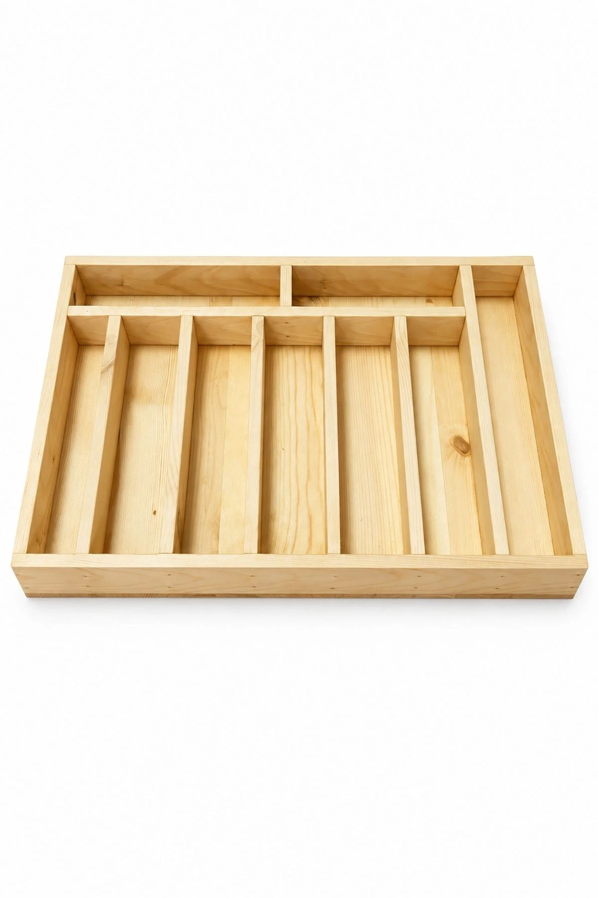 Doğal Masif Ahşap Doku ve Malzeme Kalitesi - 45×30 Kaşıklık Çekmece İçi Doğal Ahşap 9 Bölmeli Kaşık, Çatal, Bıçak Organizer