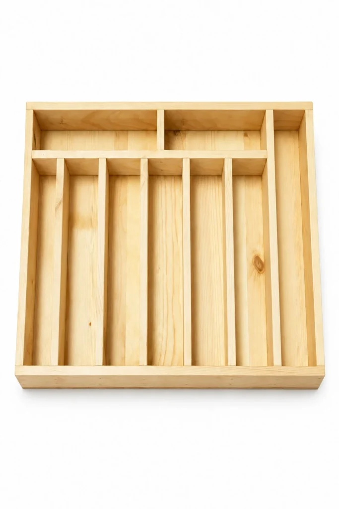 45×30 Kaşıklık Çekmece İçi Doğal Ahşap 9 Bölmeli Kaşık, Çatal, Bıçak Organizer