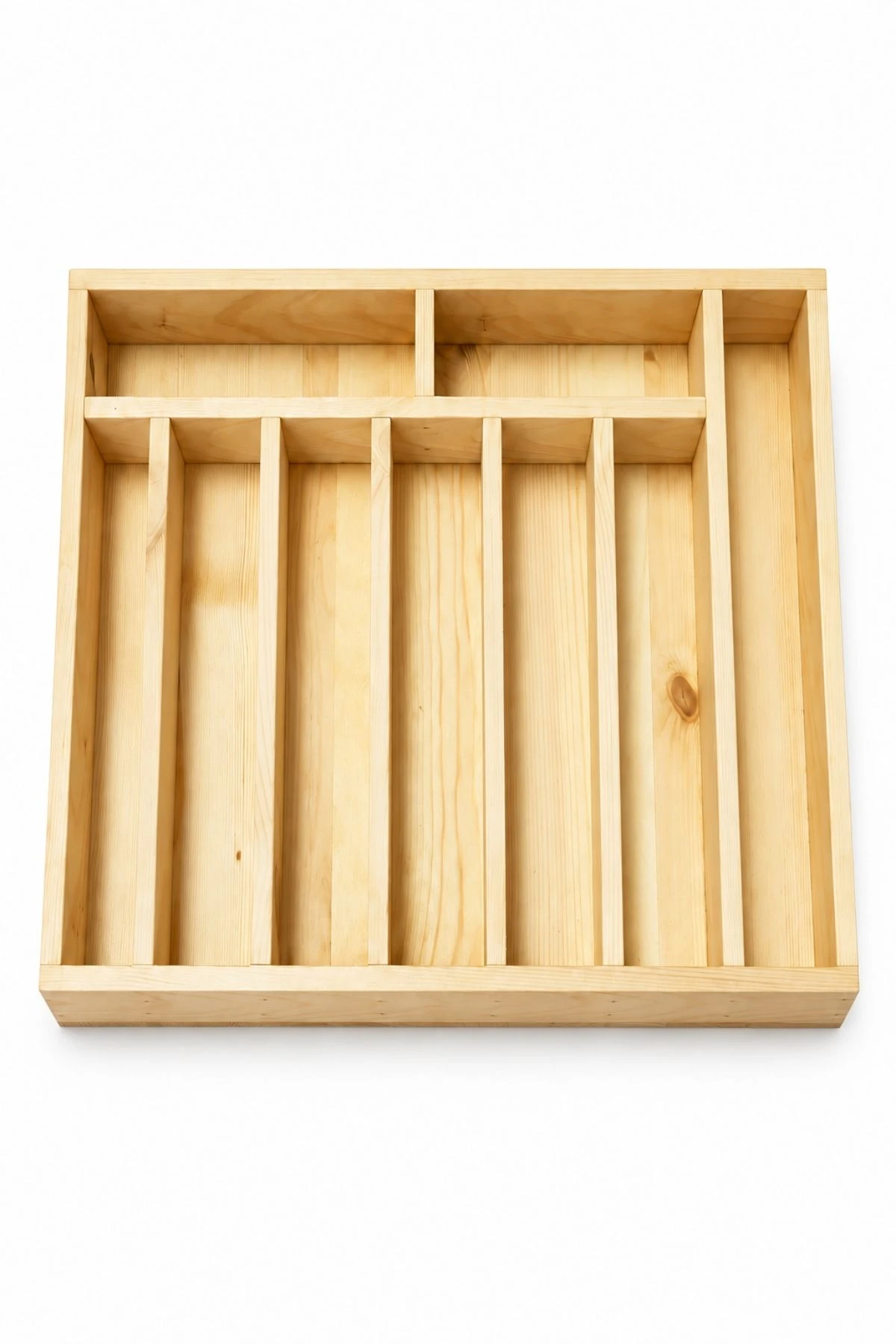 45×30 Kaşıklık Çekmece İçi Doğal Ahşap 9 Bölmeli Kaşık, Çatal, Bıçak Organizer