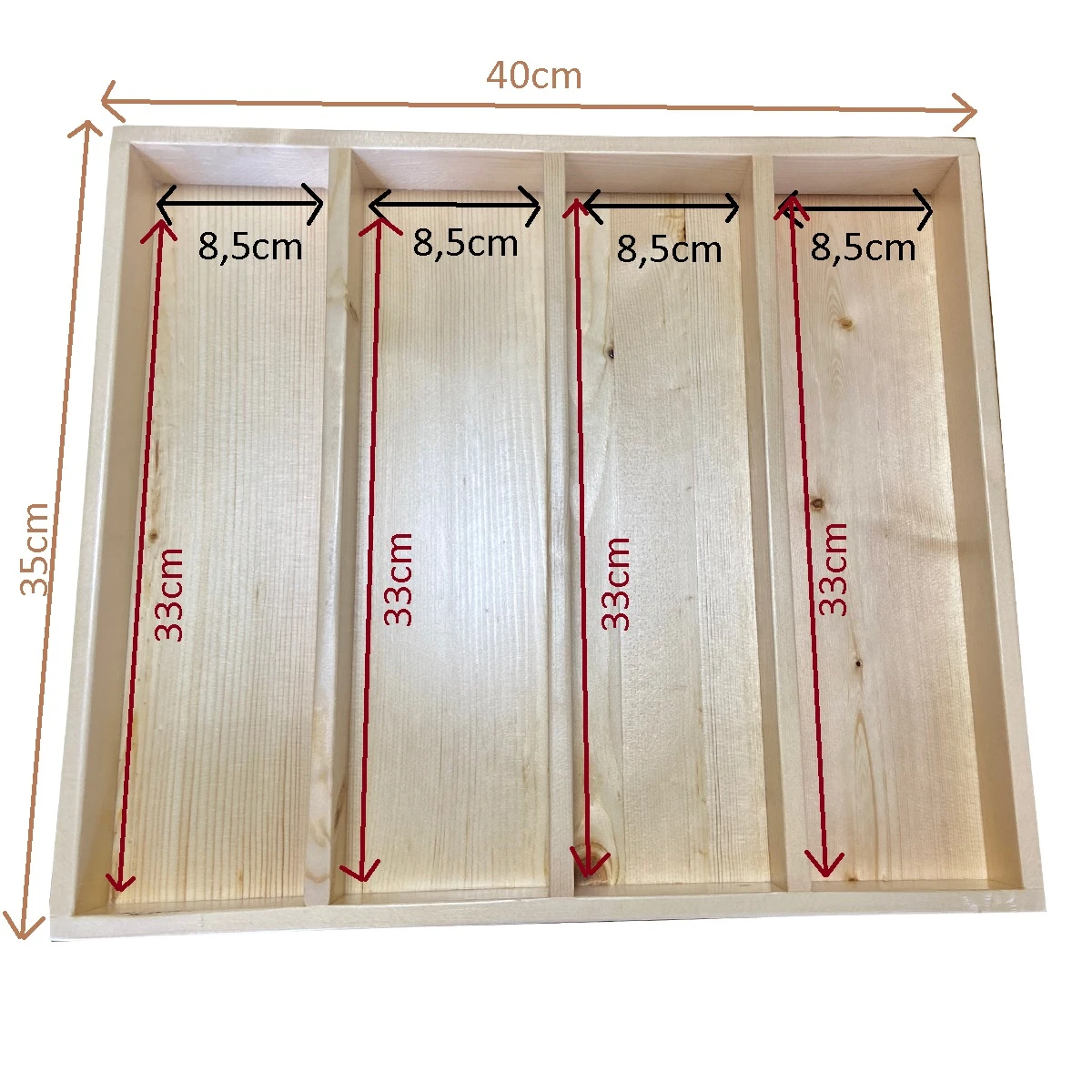 40×35 Kepçelik Çekmece Içi Doğal Ahşap 4 Bölmeli Kepçe,Tahta Kaşık,Maşa, Organizer Çekmece İçi Kullanım ve Düzen Görünümü